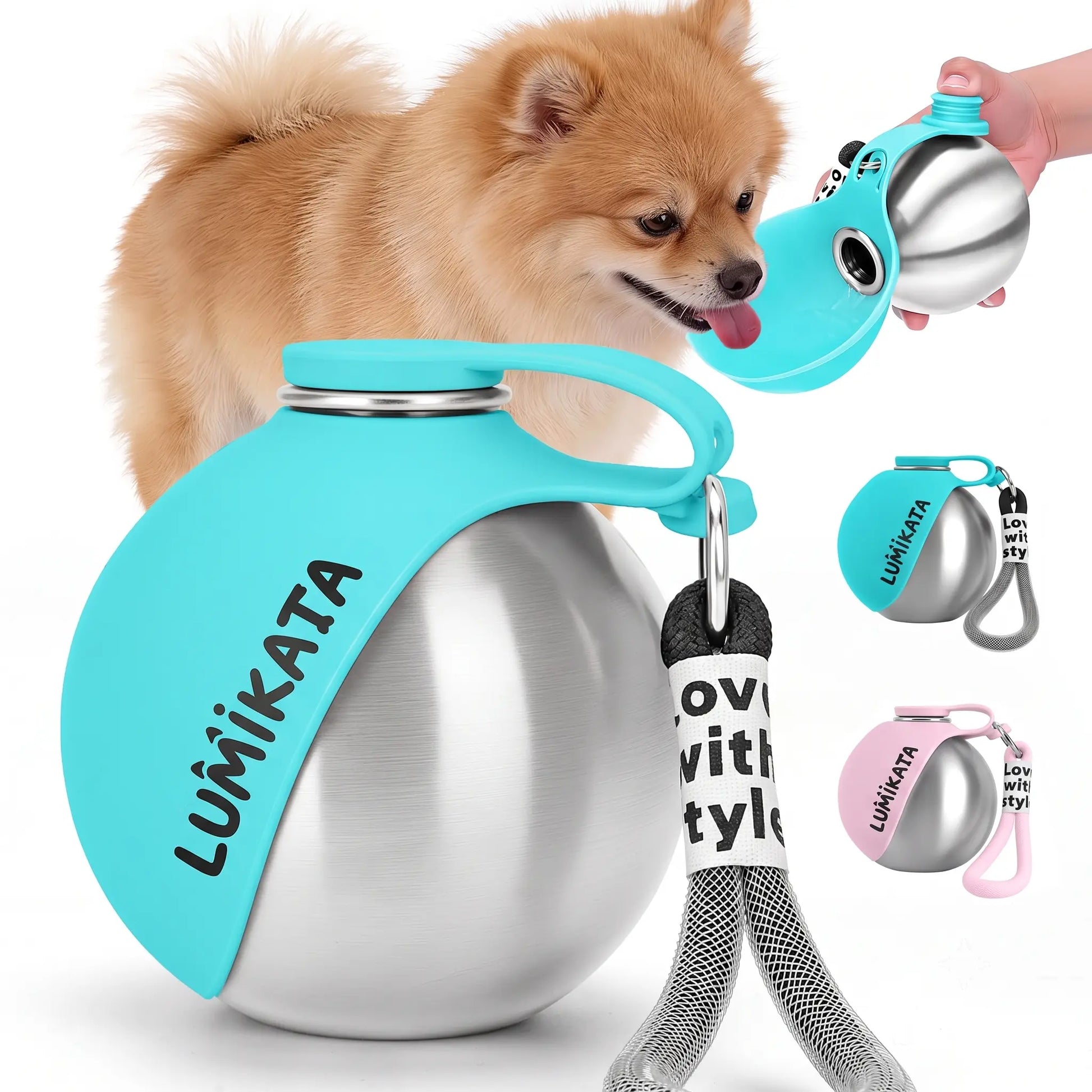 Lumikata 2-in-1 Portable Dog Water Tumbler with Silicone Bowl - 10oz Stainless Steel Leak-Proof Water Bottle for On-the-Go Hydration