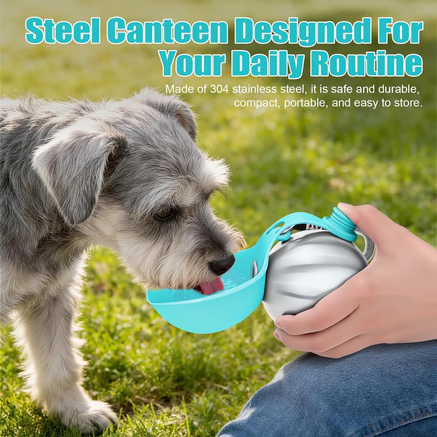 Lumikata 2-in-1 Portable Dog Water Tumbler with Silicone Bowl - 10oz Stainless Steel Leak-Proof Water Bottle for On-the-Go Hydration